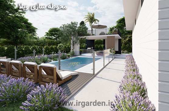 محوطه سازی ویلا با آلاچیق چوبی و مدرن باغ ایرانی